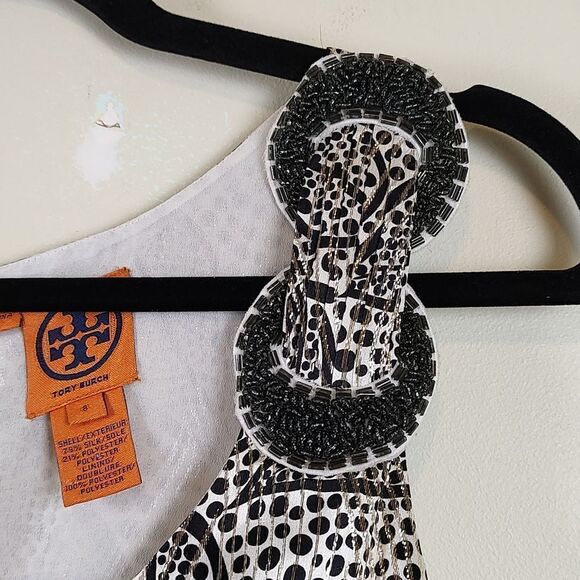 Tory Burch Metallic Leaf Print Silk Sheath Dress Size 8 - Picture 4 of 11